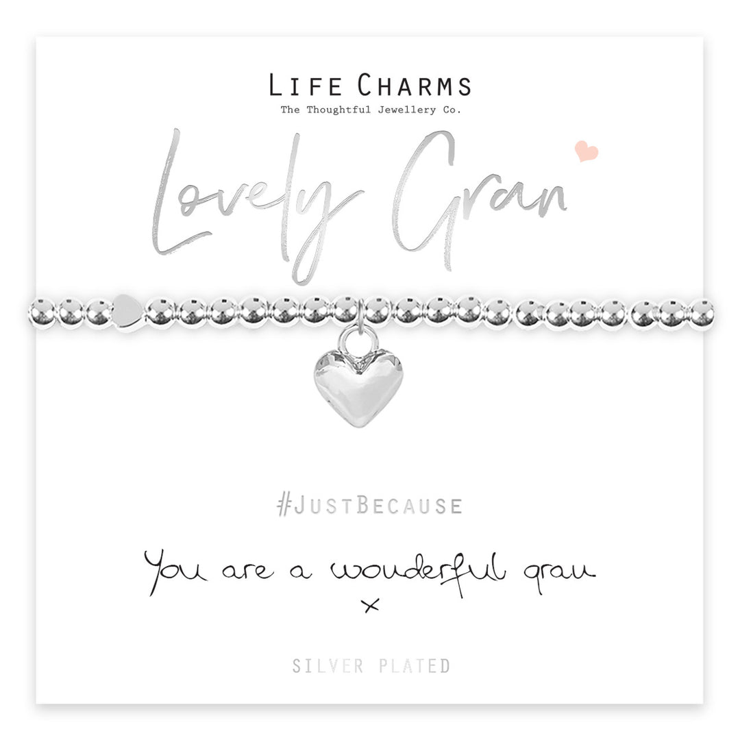 Silver "You are a wonderful Gran" charm bracelet with life charms from Cornucopia Home and Gift, featuring a delicate design.