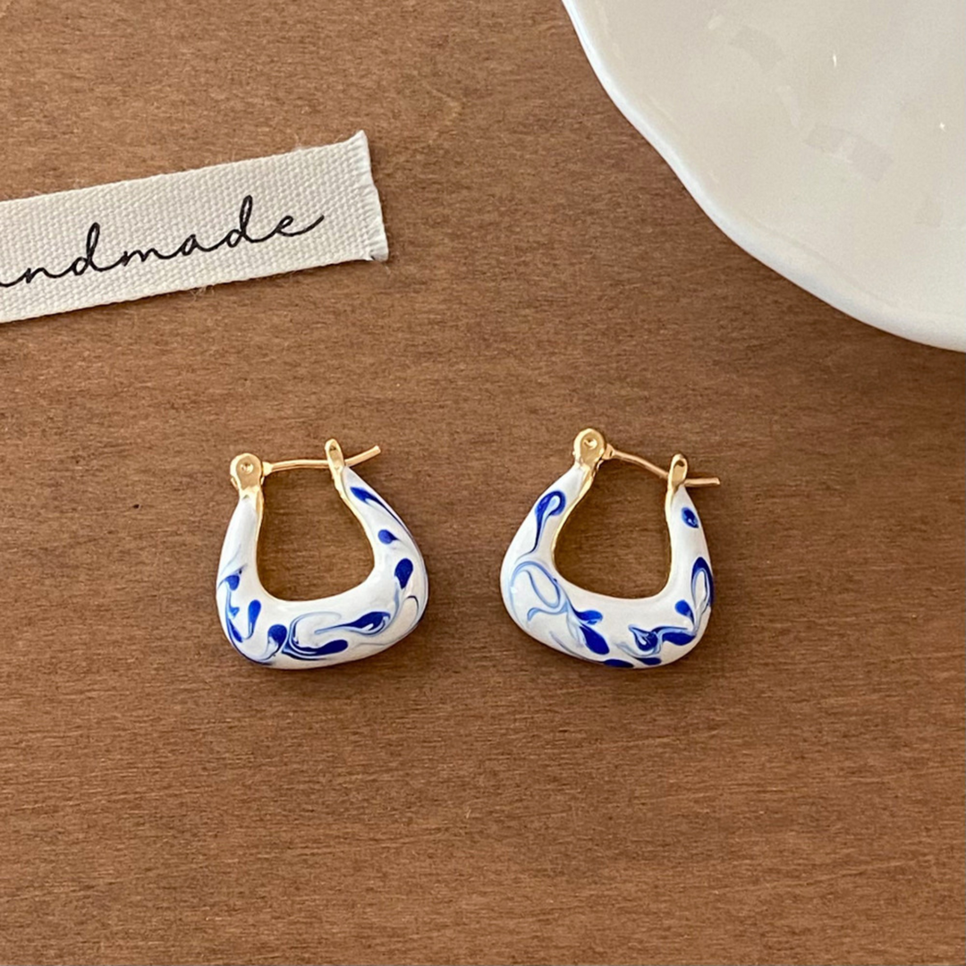 White &amp; Blue Porcelain Curve Earrings