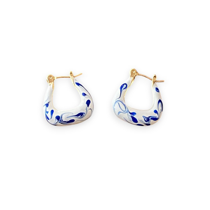 White &amp; Blue Porcelain Curve Earrings