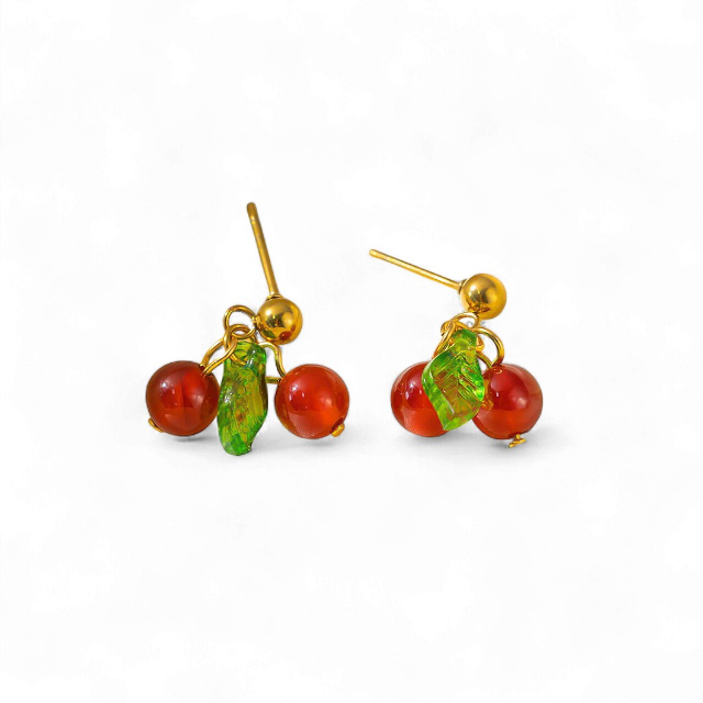 Gold Cherry Drop Earrings