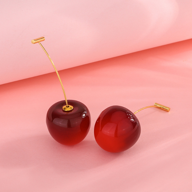 Dark Red Cherry Thread Through Earrings