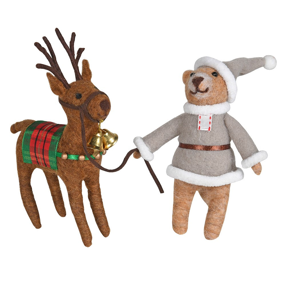 Cornucopia Home and Gift Bertie Bear with Reindeer Christmas figurine from Coach House, festive holiday decoration with detailed design.