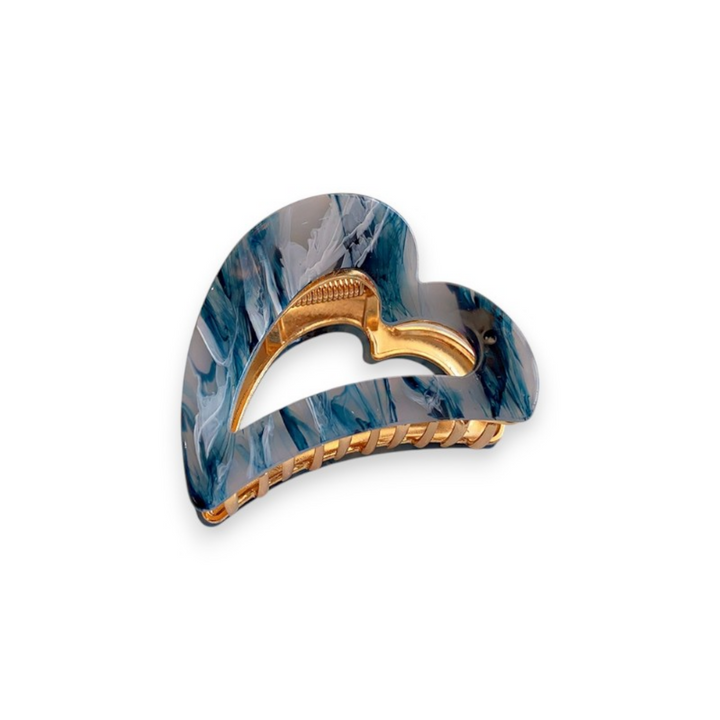 Deep Blue Marbled Heart Silhouette Claw Clip