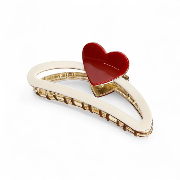 Cream Hair Claw with Red Heart Detail