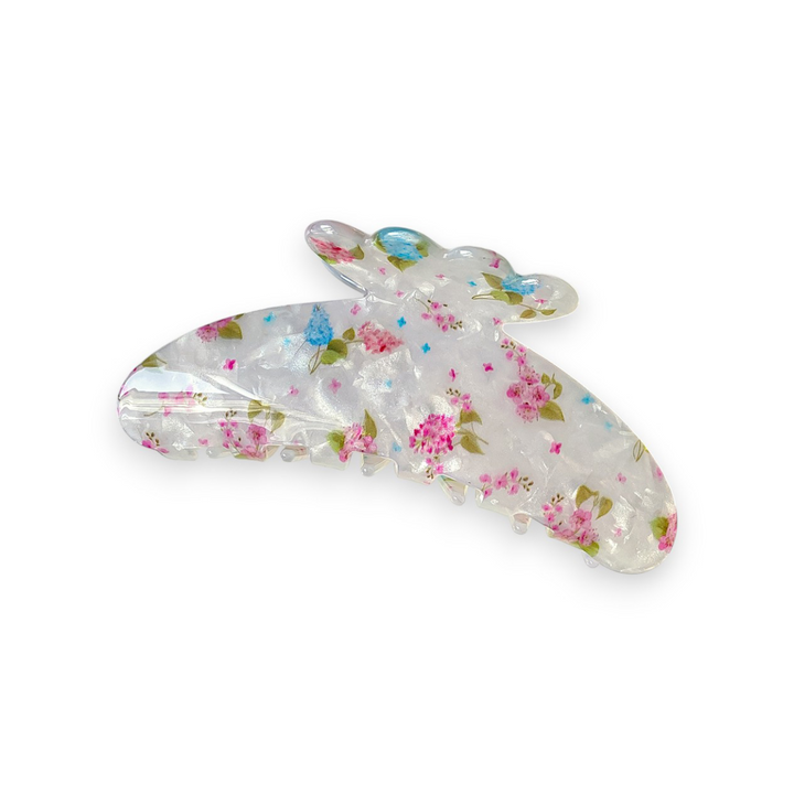 Pink &amp; Blue Floral Claw Hair Clip – Soft Blush Detail