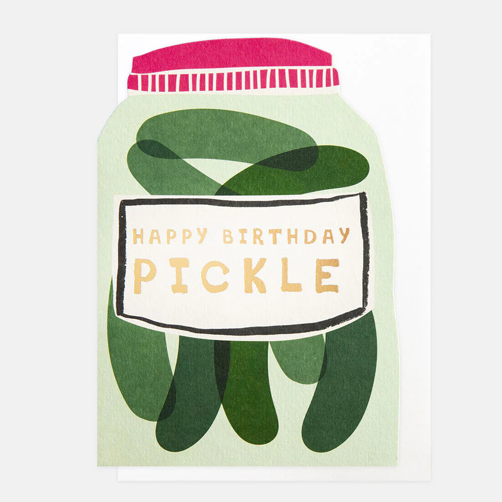 Caroline Gardner Happy Birthday Pickle Jar Card with colorful birthday-themed design, ideal for celebrating special occasions.