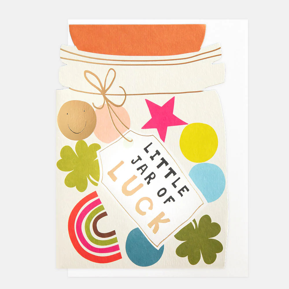 Caroline Gardner Little Jar of Luck good luck card featuring a small jar design, perfect for gifting or sending positive wishes.