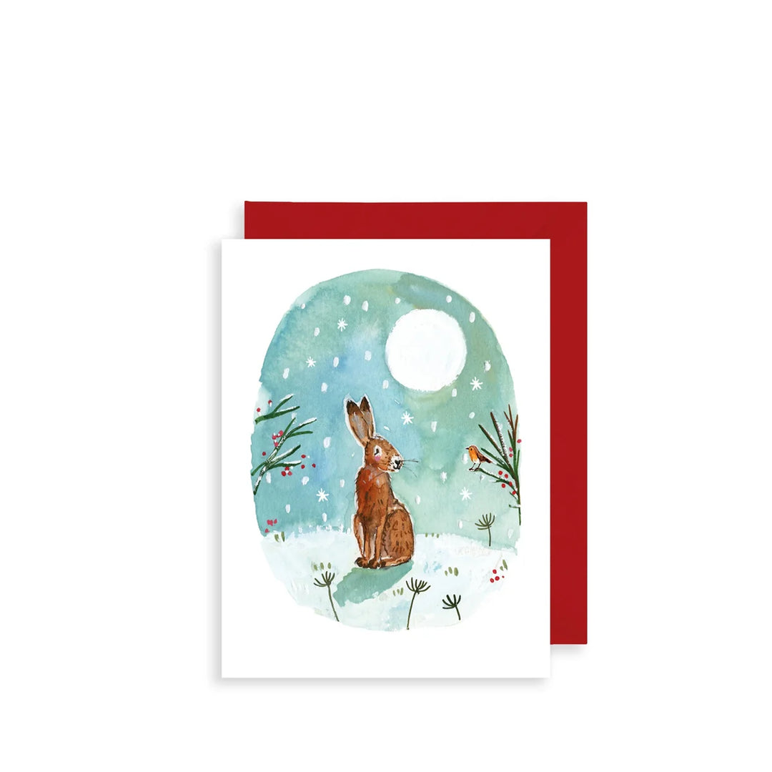 Hare &amp; Robin in Moonlight Mini Christmas Card