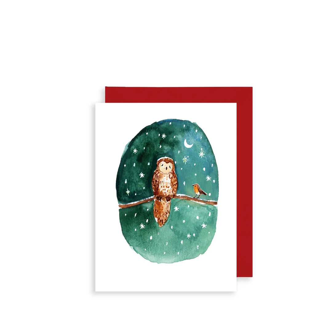 Owl &amp; Robin Mini Christmas Card