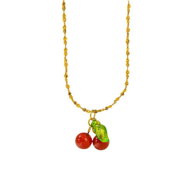 Gold Cherry Pendant Necklace