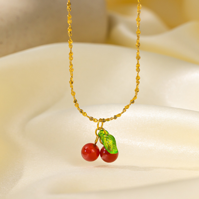 Gold Cherry Pendant Necklace