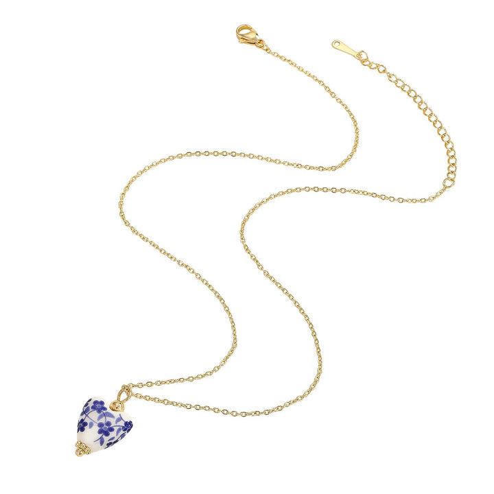White, Blue &amp; Gold Porcelain Heart Necklace