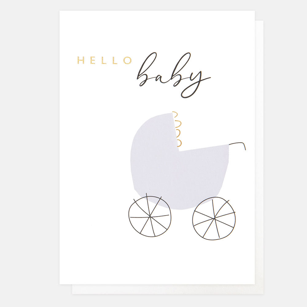 Hello Baby Pram New Baby Card by Caroline Gardner featuring a charming illustration, ideal for celebrating a new arrival.