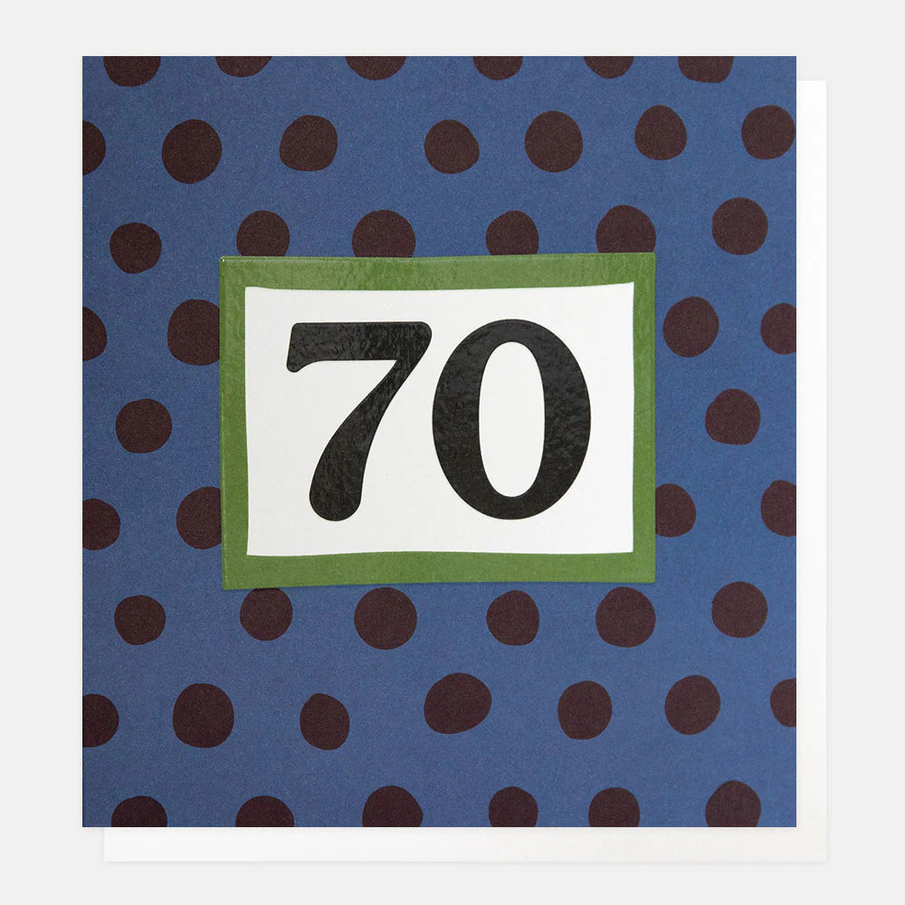 Caroline Gardner Age 70 Burgundy and Blue Spot Card featuring a colorful spotted design for special occasions.