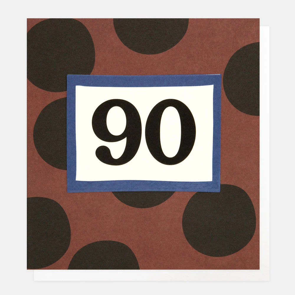 Terracotta Age 90 spot by Caroline Gardner, decorative ceramic ornament with engraved age number, suitable for home decor.