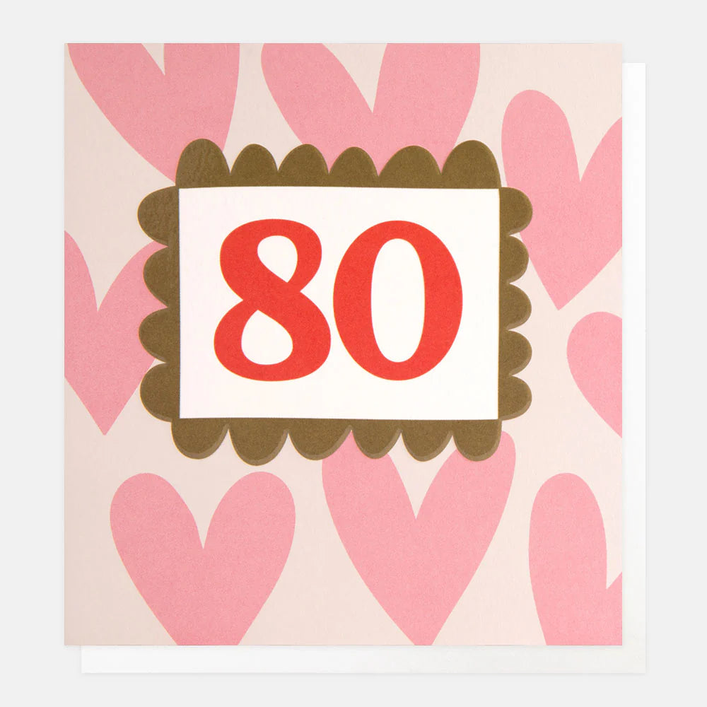 Pink heart number 80 by Caroline Gardner, featuring a vibrant design with pink hearts, perfect for decorative or celebration use.