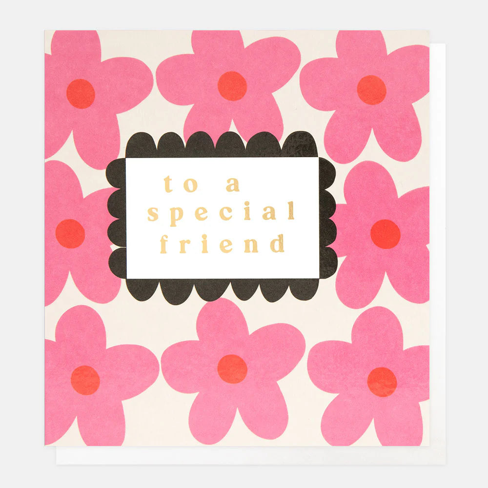 Pink birthday card for a special friend by Caroline Gardner with cheerful design, from Cornucopia Home and Gift.