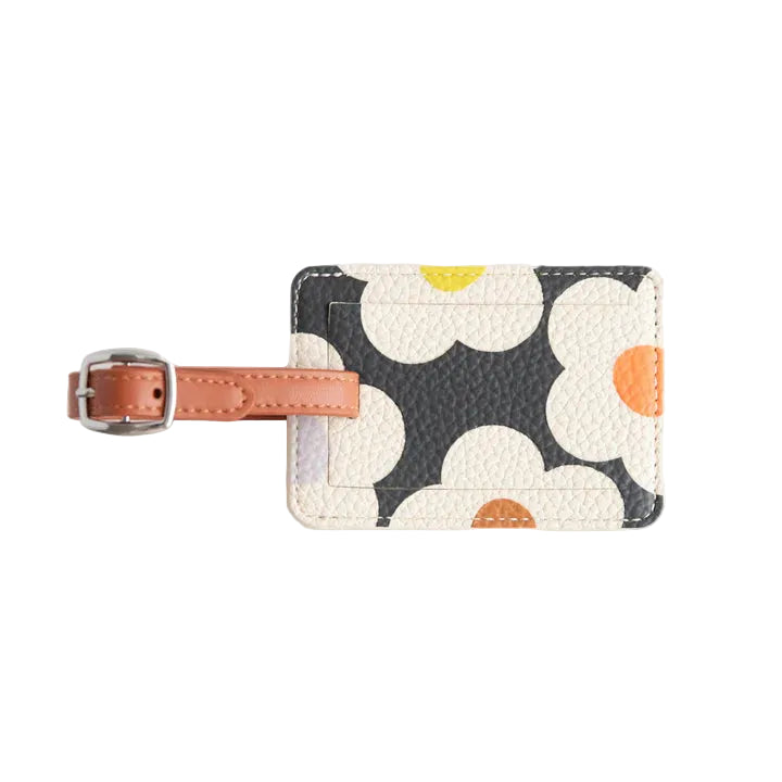 Caroline Gardner multi-flower luggage tag with colorful floral design, durable plastic strap, ideal for travel accessories.
