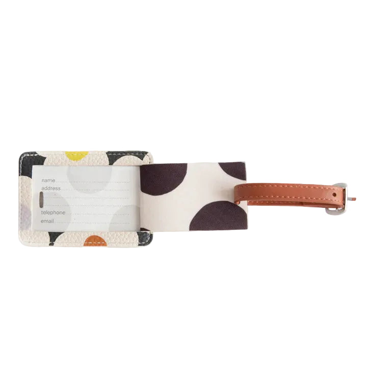 Caroline Gardner multi-flower luggage tag with colorful floral design, durable strap, and clear window for ID display.