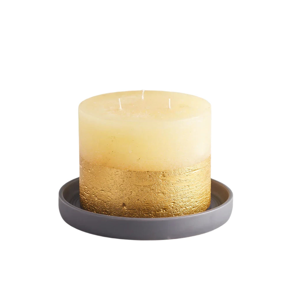 Large dark grey St Eval candle holder with a wide base and smooth finish, perfect for displaying candles in a cozy setting.