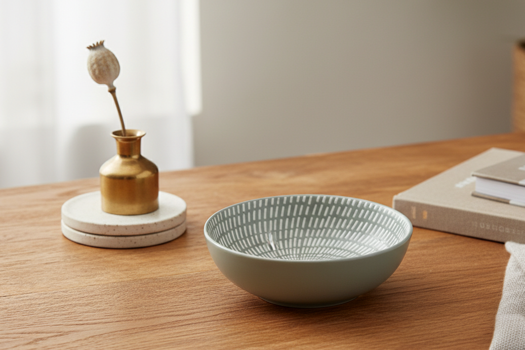 Large Porcelain Dash Round Trinket Dish - Grey