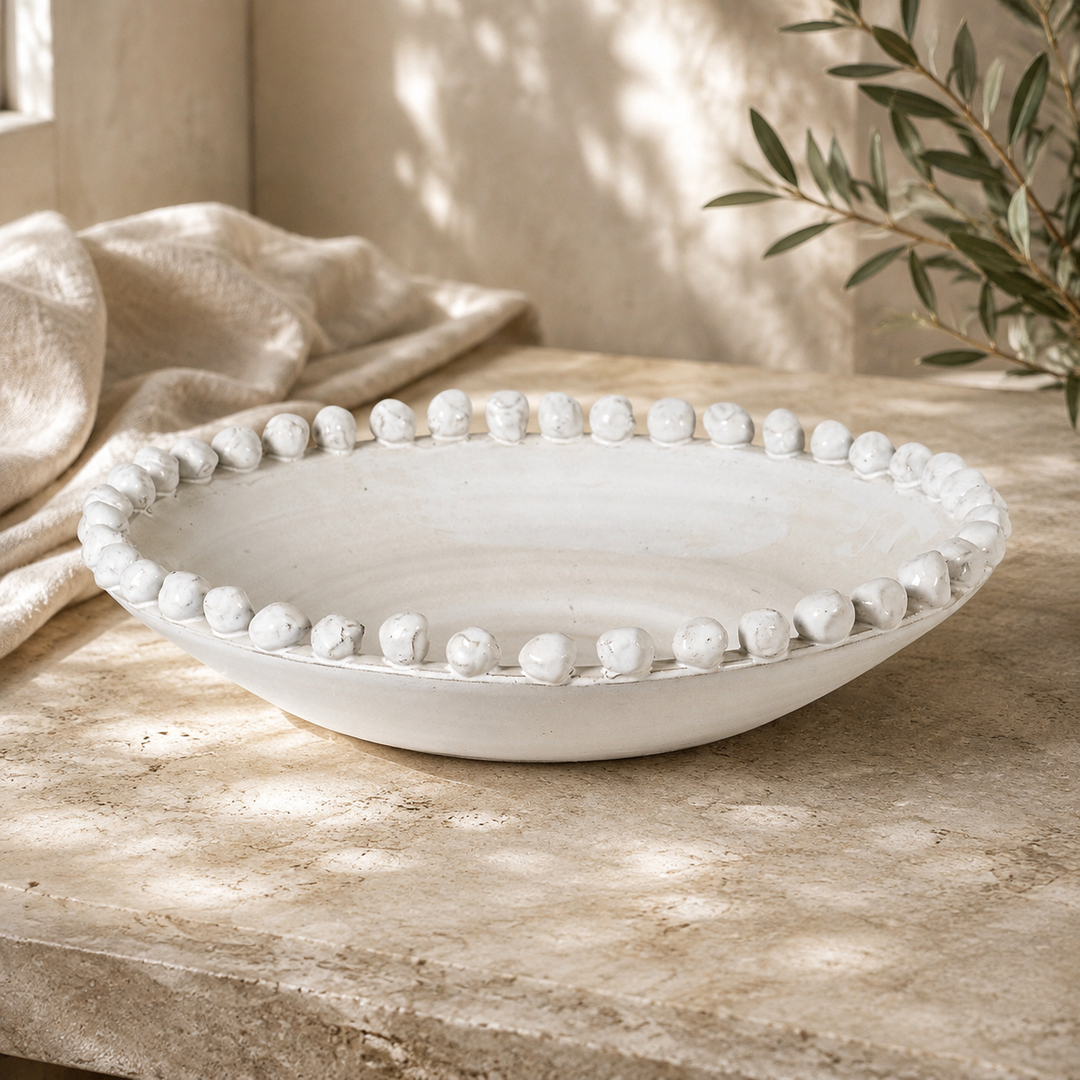 Large White Bobble Edged Bowl