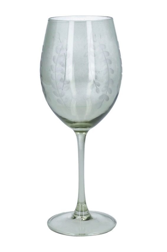 Leaf Garland Wine Glass - Green Glass