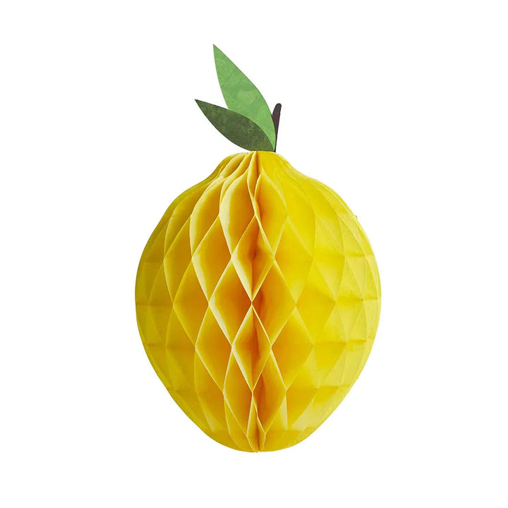 Box of 3 Gisela Graham Honeycomb Lemon Paper Decorations for Easter, featuring bright yellow lemon designs.