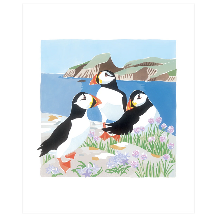 Puffins And Sheep Rock, Fair Isle Art Card