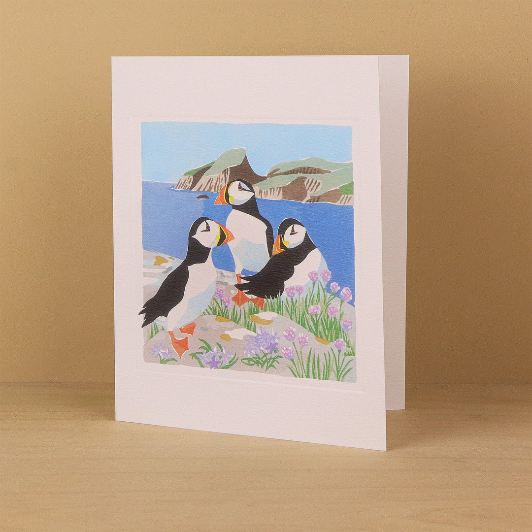 Puffins And Sheep Rock, Fair Isle Art Card