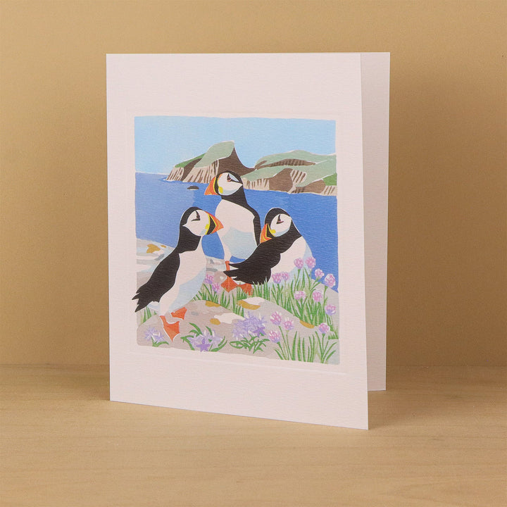 Puffins And Sheep Rock, Fair Isle Art Card
