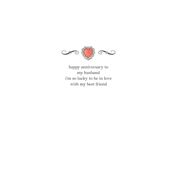 Happy anniversary card from Five Dollar Shake by Cornucopia Home and Gift, featuring romantic message for husband and best friend.