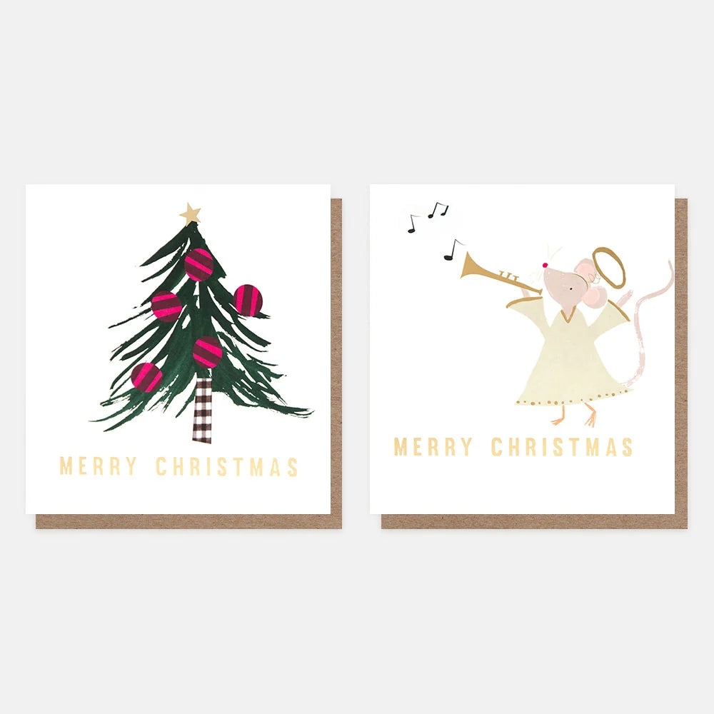 Charity Christmas Cards - 8 Pack, Tree and Angel Mouse