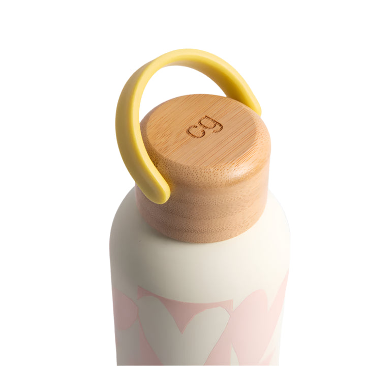 Pink Checkmate Heart metal water bottle by Caroline Gardner with a checkered heart design, suitable for everyday hydration.