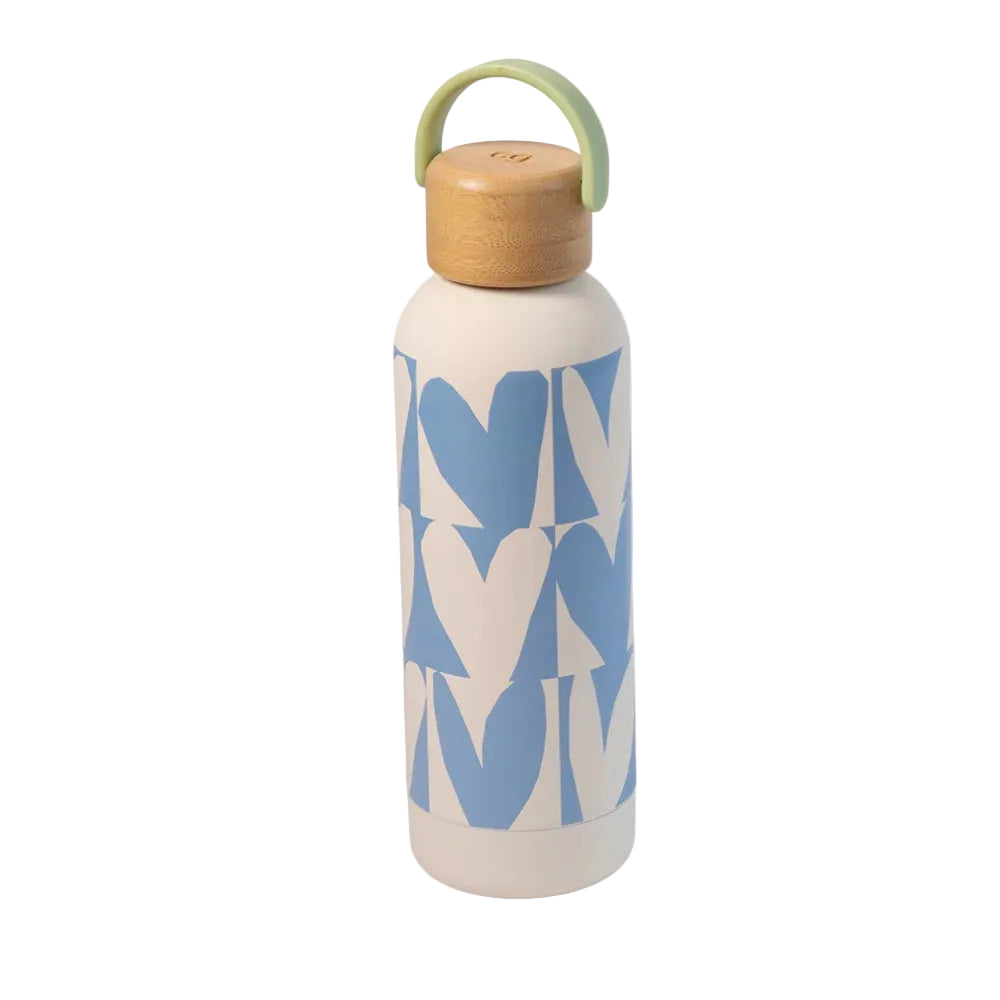 Blue Checkmate Hearts Metal Water Bottle