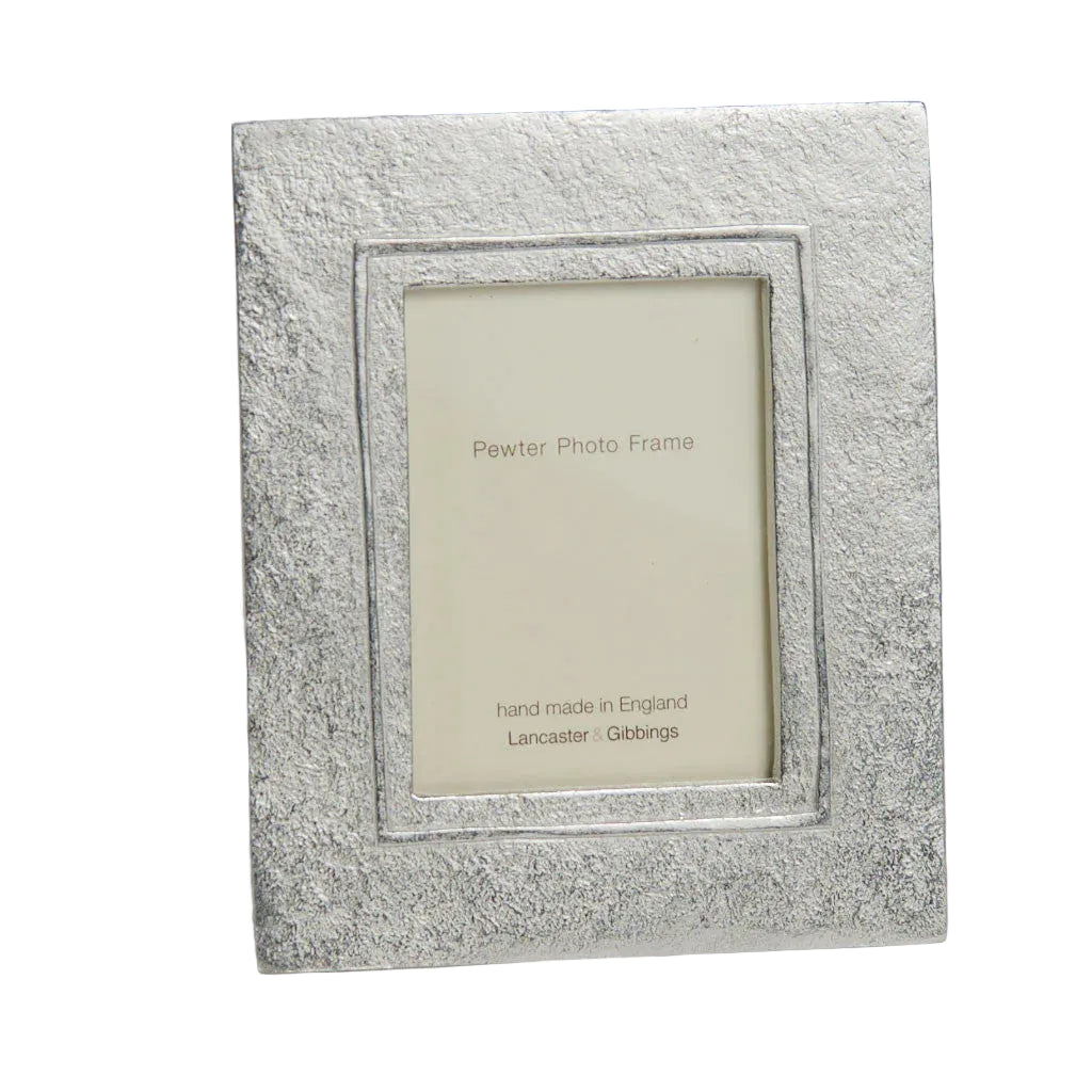 Handmade large raised line pewter mini photo frame by Lancaster and Gibbings, perfect for showcasing small photos in a stylish display.