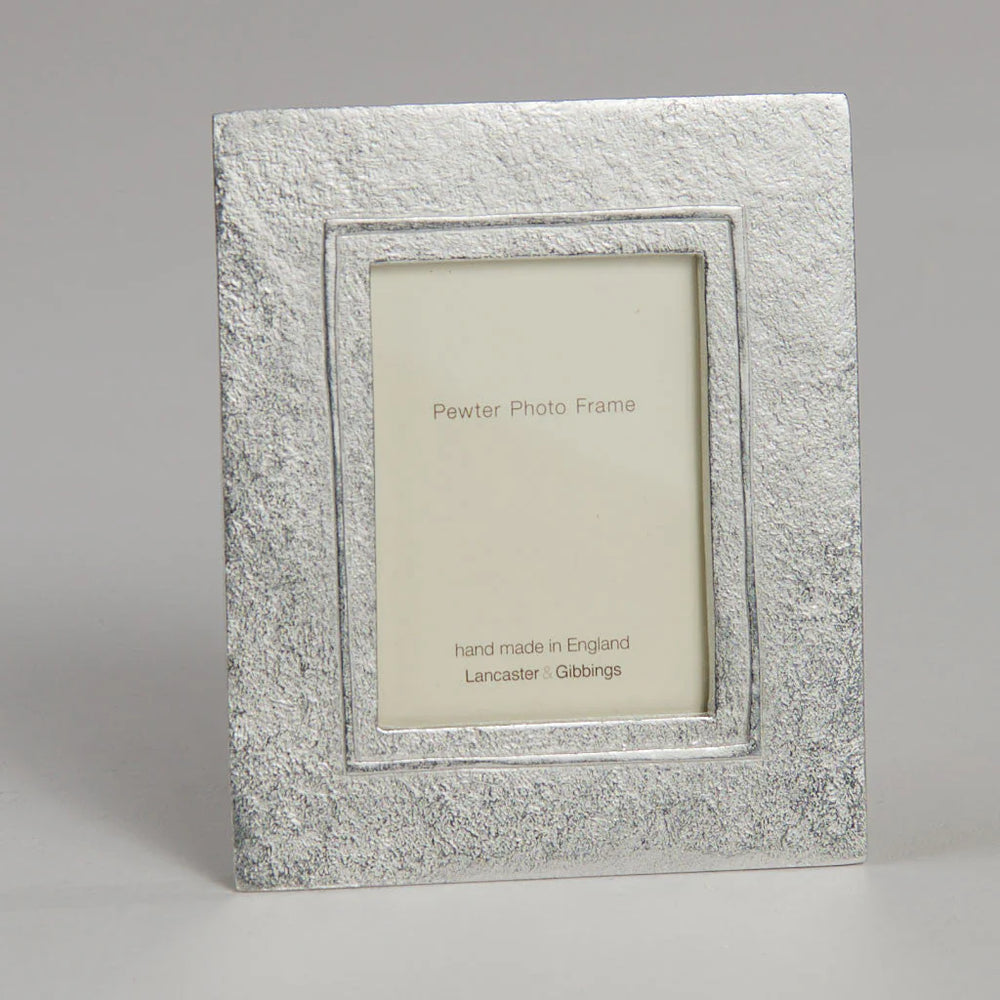 Handmade large raised line pewter mini photo frame by Lancaster and Gibbings, perfect for displaying small photos.