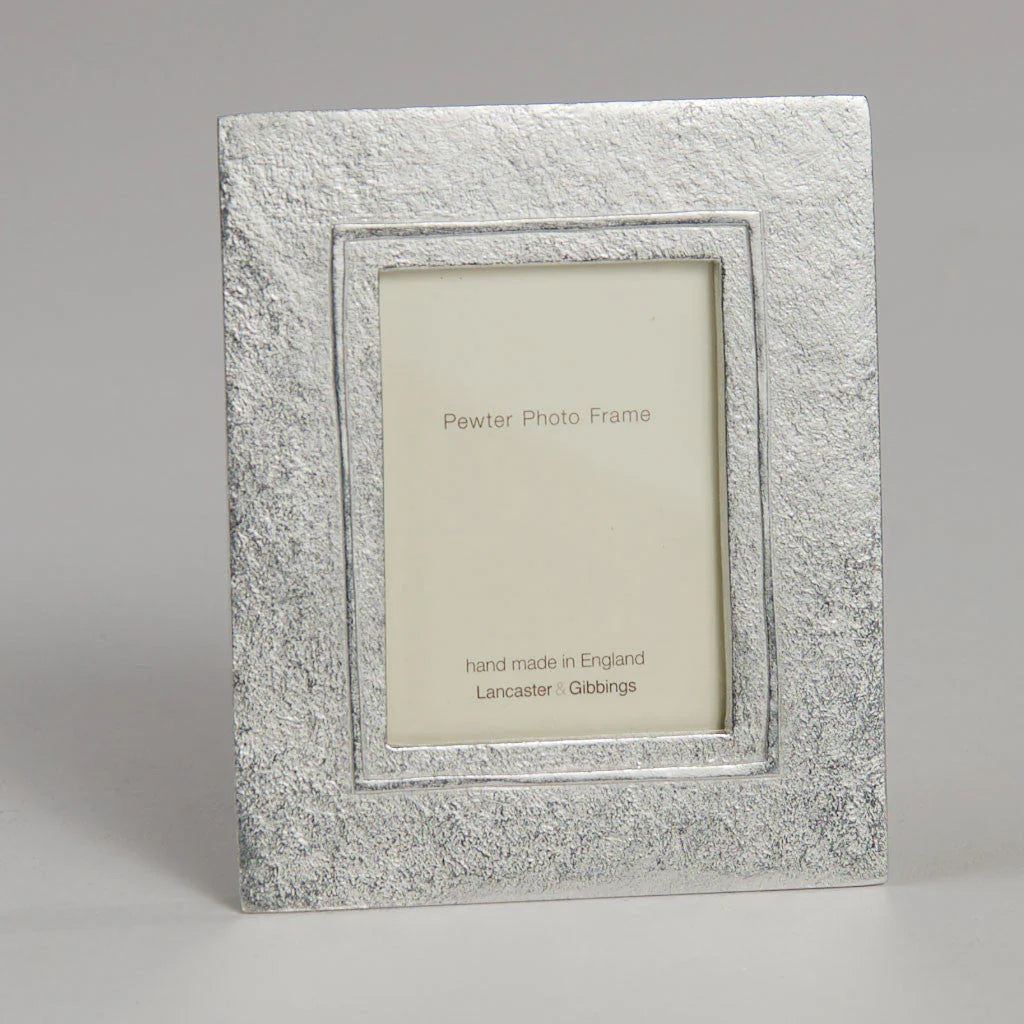 Handmade large raised line pewter mini photo frame by Lancaster and Gibbings, perfect for displaying small photos.