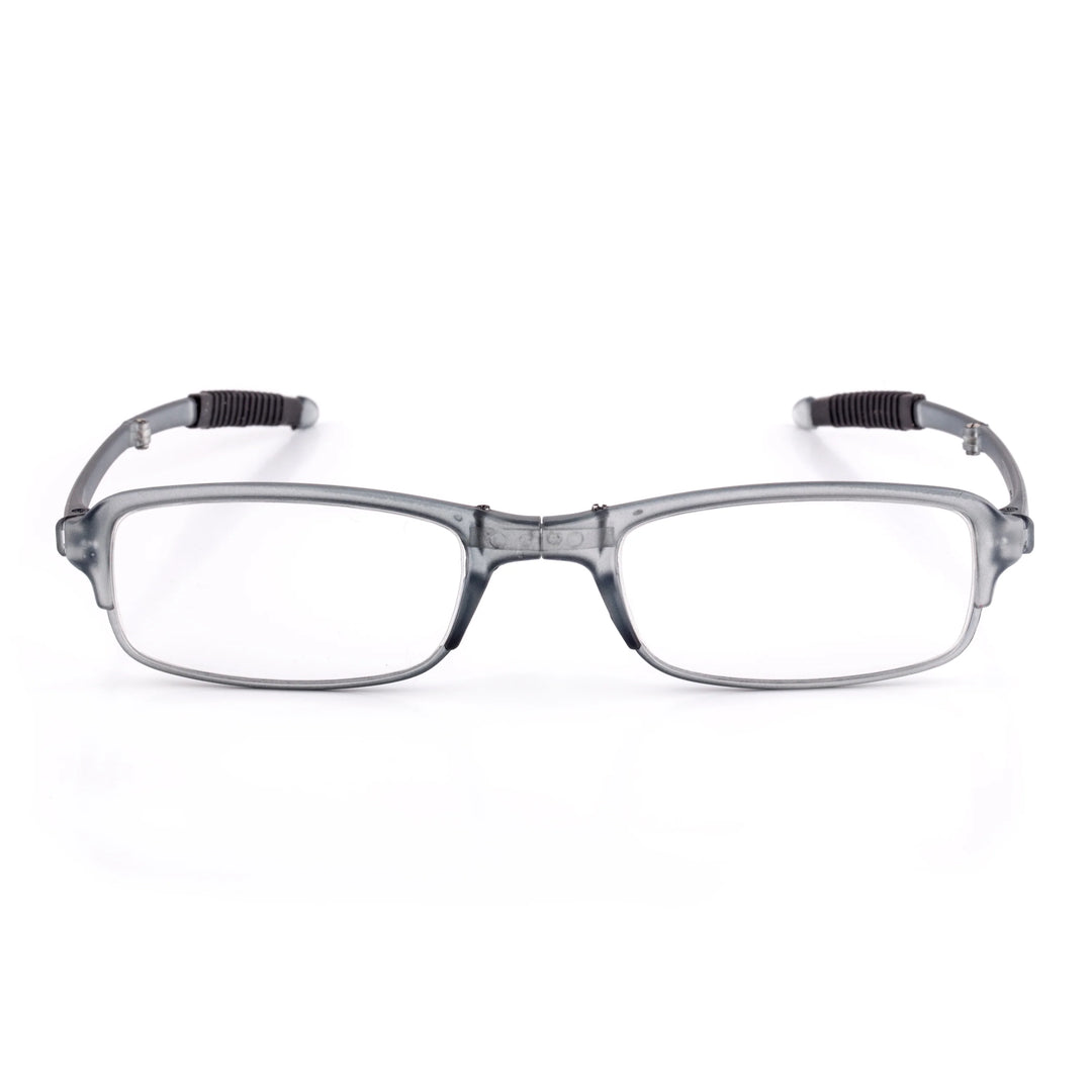 Kikkerland folding reading glasses in a protective glass case, featuring compact, portable design for easy storage and use.