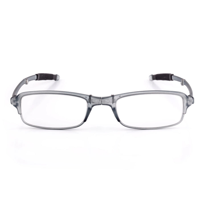 Kikkerland folding reading glasses in a protective glass case, featuring compact, portable design for easy storage and use.