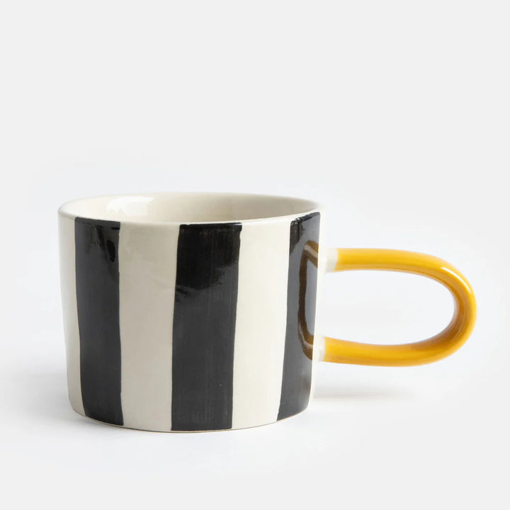 Caroline Gardner Mono Big Stripe Mug showing a large striped pattern, perfect for gifting or daily use
