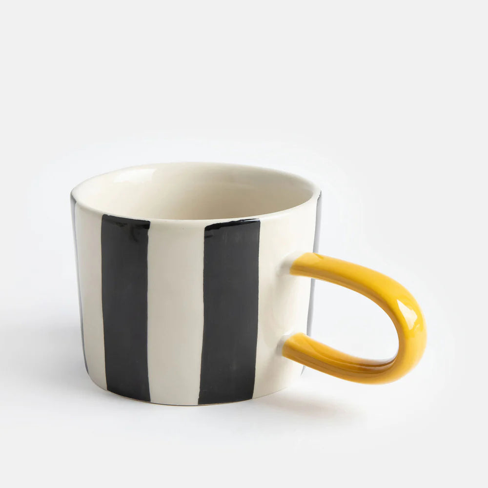 Caroline Gardner Mono Big Stripe Mug featuring bold black and white stripes, perfect for gift or everyday use.
