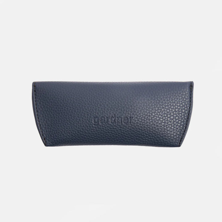 Caroline Gardner navy flap glasses case with a floral pattern, designed for storing and protecting eyeglasses or sunglasses.