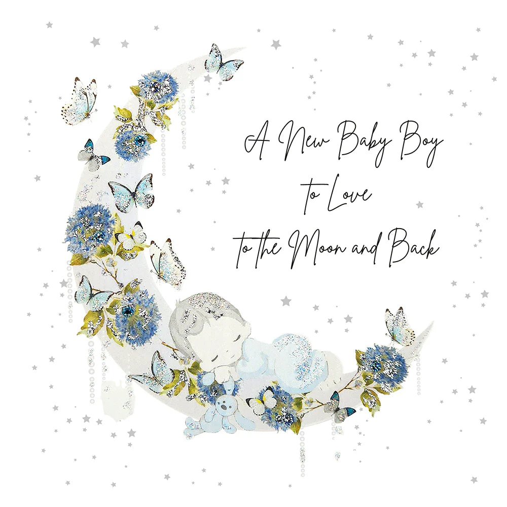 New baby boy greeting card from Five Dollar Shake by Cornucopia Home and Gift, featuring colorful baby-themed design.