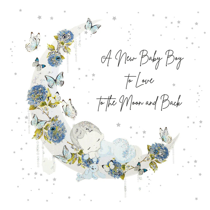 New baby boy greeting card from Five Dollar Shake by Cornucopia Home and Gift, featuring colorful baby-themed design.
