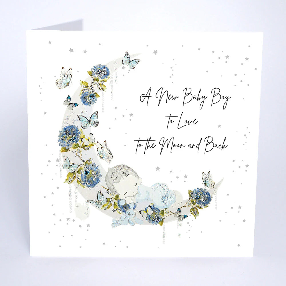 New Baby Boy Card from Five Dollar Shake by Cornucopia Home and Gift, featuring cheerful design on a white background.