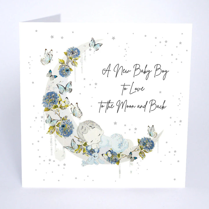 New Baby Boy Card from Five Dollar Shake by Cornucopia Home and Gift, featuring cheerful design on a white background.