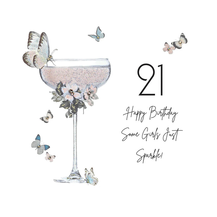Colorful 21 Girls Just Sparkle birthday card by Five Dollar Shake featuring glittery design for celebrating special occasions.