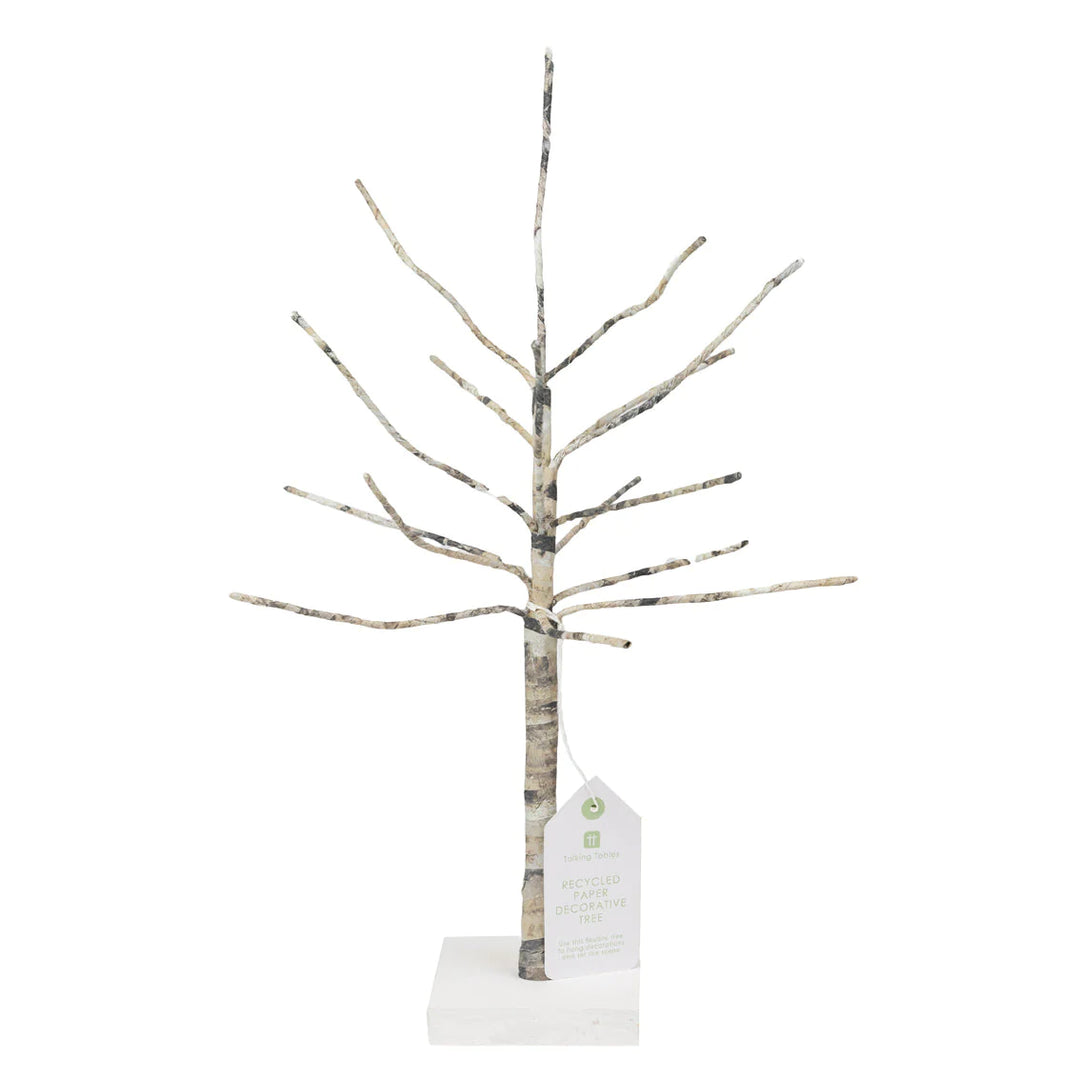 Recycled paper decorative tree by Talking Tables, showcasing a silver-tone design with intricate layered paper leaves.