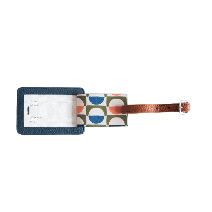 Caroline Gardner navy luggage tag with colorful floral design, ideal for travel accessories and gift-giving.